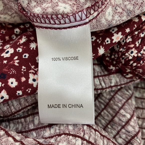 JAY JAYS Maroon Floral Print Shirred Dress Size 16 - Picture 5 of 6